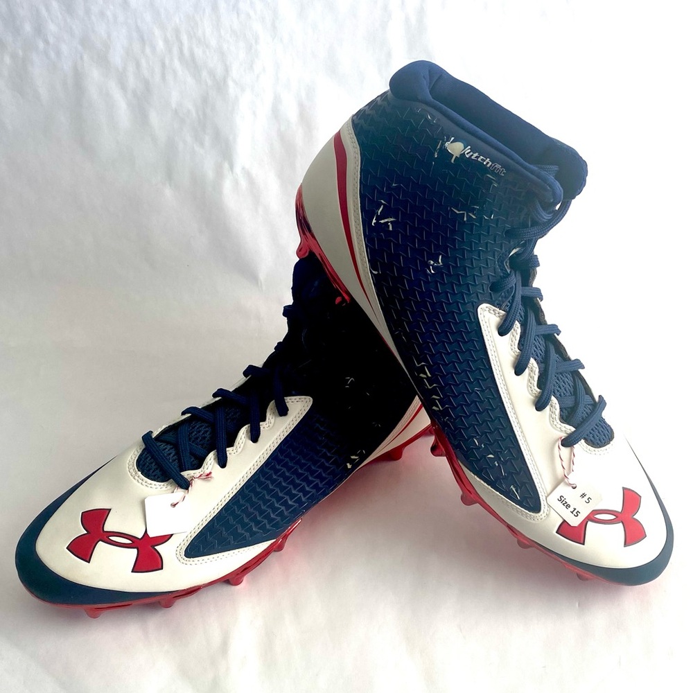 Under Armour Nitro Clutchfit Cleats Size 15 Bl/White/Red Metallic